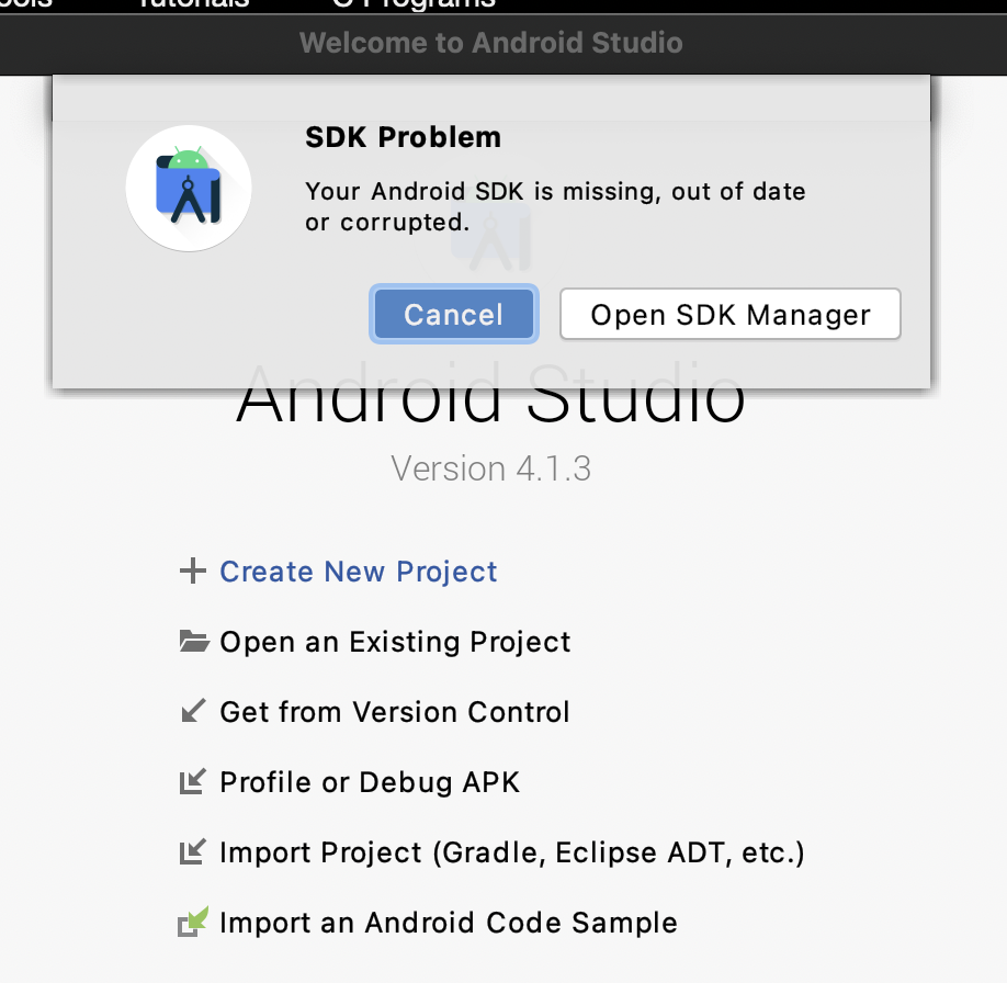 Error SDK Problem - Your Android SDK is missing out of date or corrupted